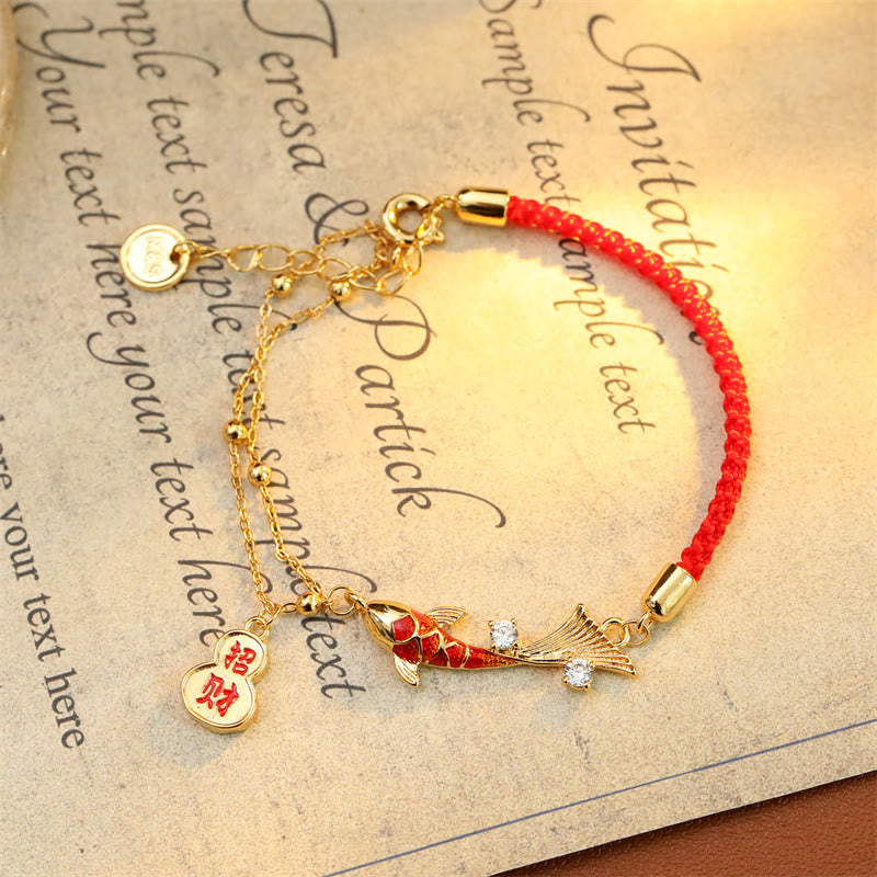 Nimara Ritual Koi Fish Attract Wealth Gourd Charm Design Red String Luck Bracelet
