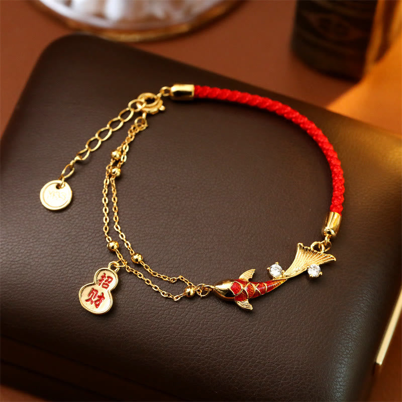 Nimara Ritual Koi Fish Attract Wealth Gourd Charm Design Red String Luck Bracelet