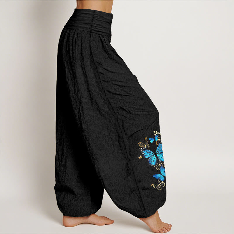 Nimara Ritual Cotton Butterfly Pattern Women's Elastic Waist Harem Pants