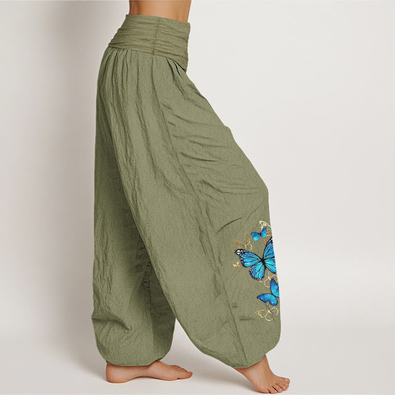 Nimara Ritual Cotton Butterfly Pattern Women's Elastic Waist Harem Pants