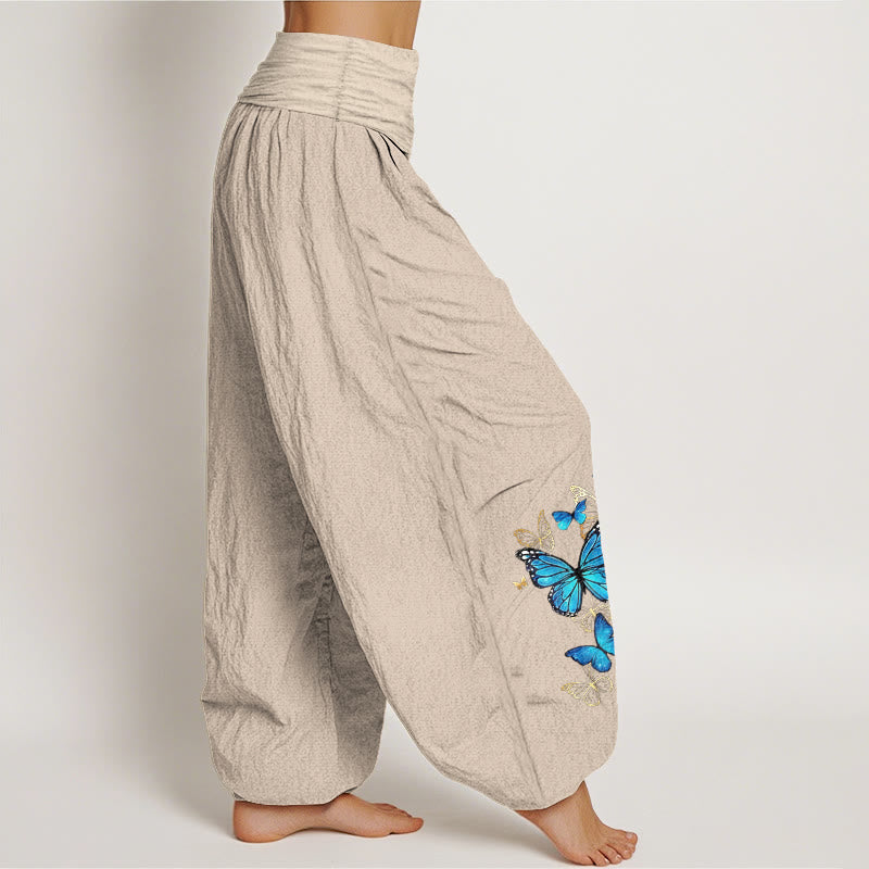 Nimara Ritual Cotton Butterfly Pattern Women's Elastic Waist Harem Pants