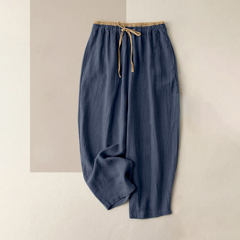 Nimara Ritual Casual Solid Color Cotton Linen Drawstring Women's Pants With Pockets