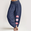 Nimara Ritual Cotton Om Lotus Flower Pattern Women's Elastic Waist Harem Pants