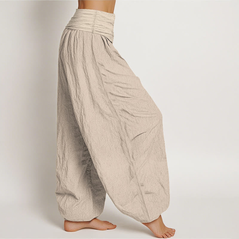 Nimara Ritual Cotton Om Lotus Flower Pattern Women's Elastic Waist Harem Pants