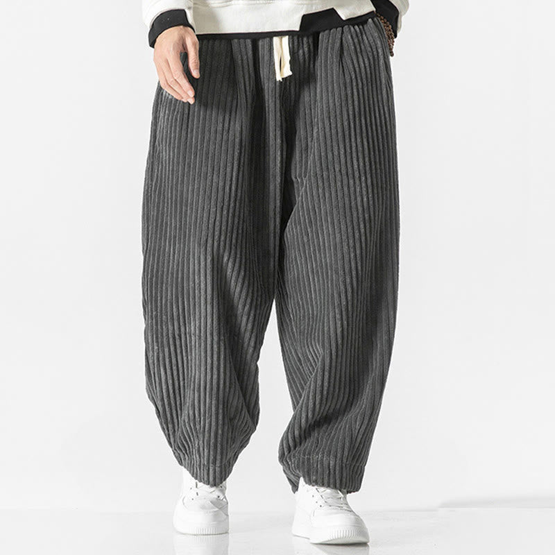 Nimara Ritual Retro Winter Solid Color Men's Drawstring Corduroy Harem Pants With Pockets