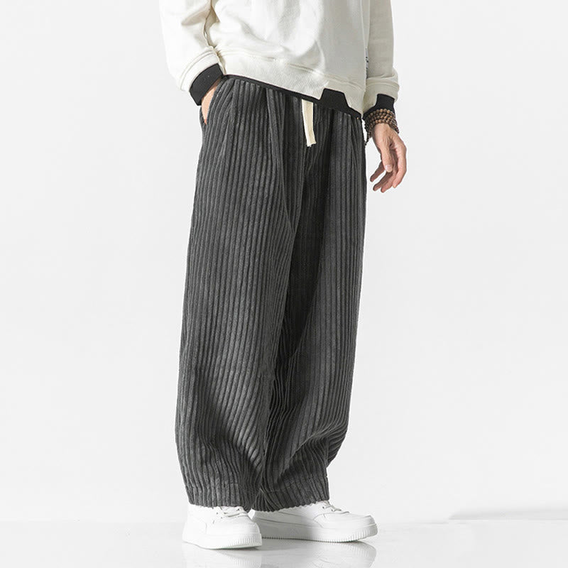 Nimara Ritual Retro Winter Solid Color Men's Drawstring Corduroy Harem Pants With Pockets