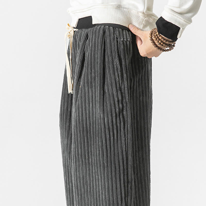 Nimara Ritual Retro Winter Solid Color Men's Drawstring Corduroy Harem Pants With Pockets