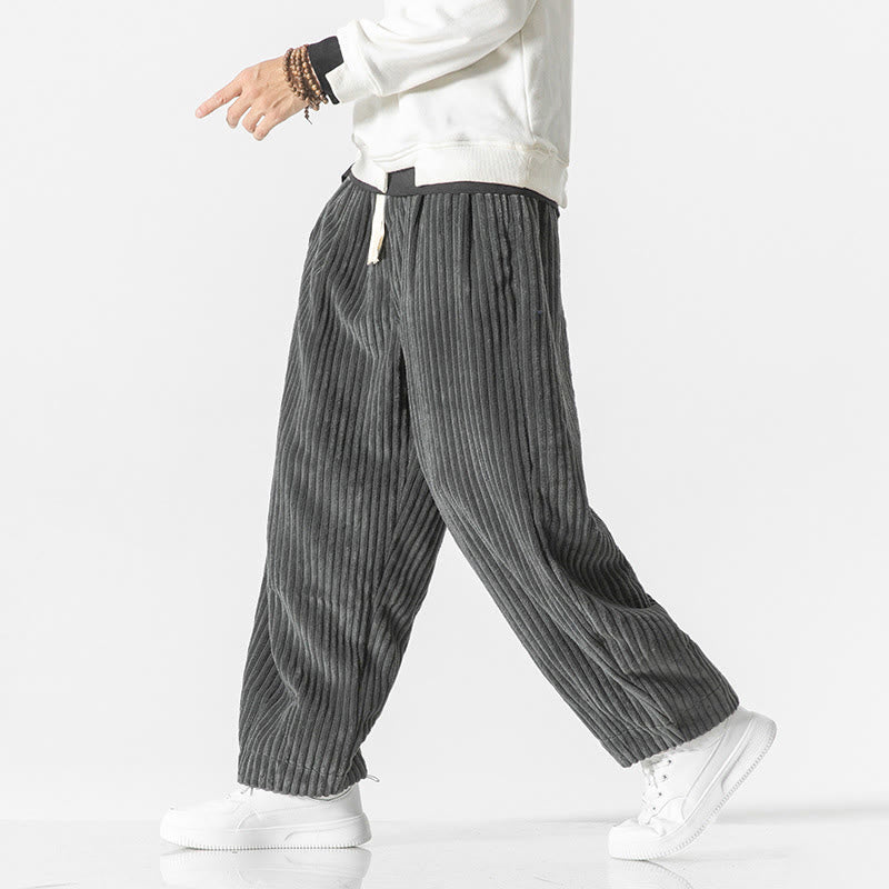 Nimara Ritual Retro Winter Solid Color Men's Drawstring Corduroy Harem Pants With Pockets