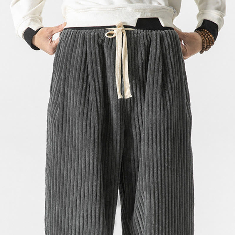 Nimara Ritual Retro Winter Solid Color Men's Drawstring Corduroy Harem Pants With Pockets
