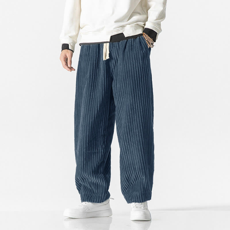 Nimara Ritual Retro Winter Solid Color Men's Drawstring Corduroy Harem Pants With Pockets
