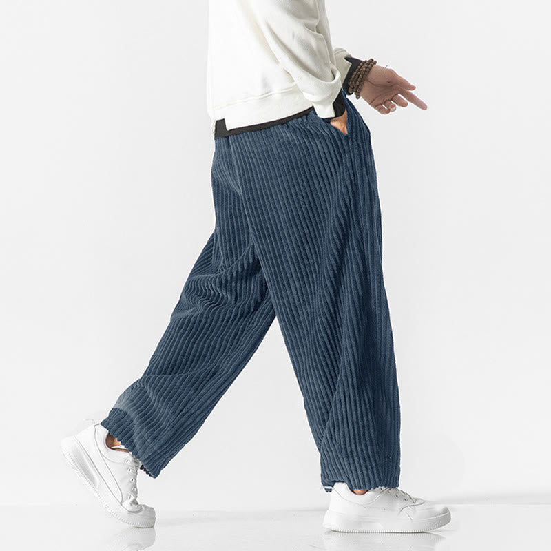 Nimara Ritual Retro Winter Solid Color Men's Drawstring Corduroy Harem Pants With Pockets
