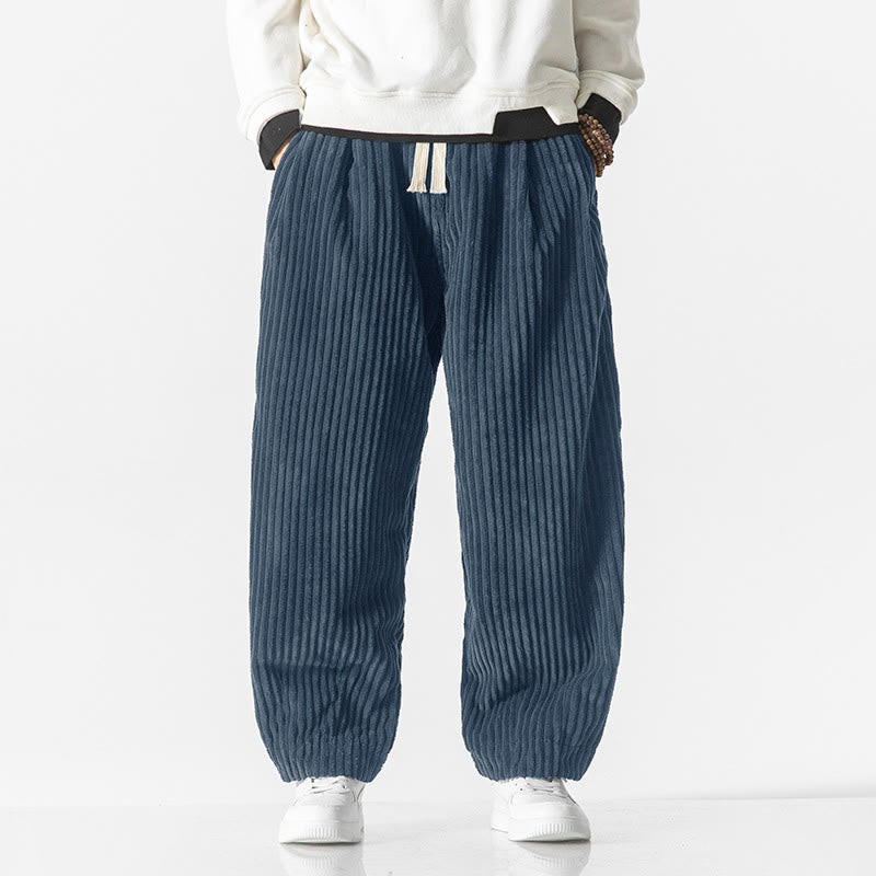 Nimara Ritual Retro Winter Solid Color Men's Drawstring Corduroy Harem Pants With Pockets