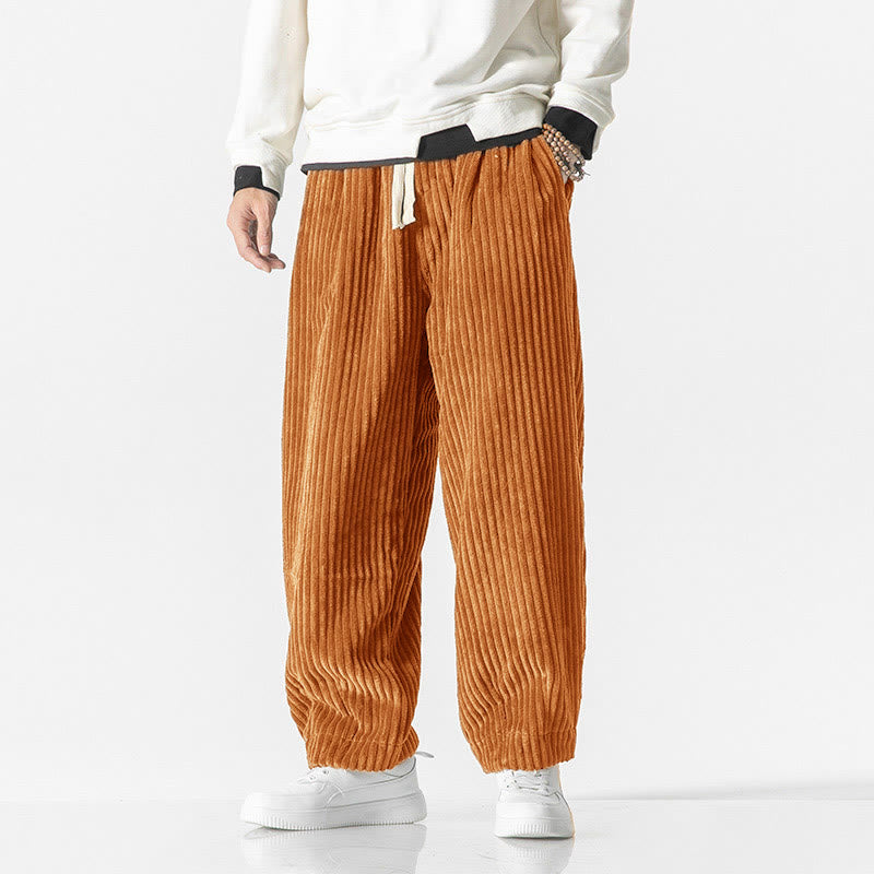 Nimara Ritual Retro Winter Solid Color Men's Drawstring Corduroy Harem Pants With Pockets