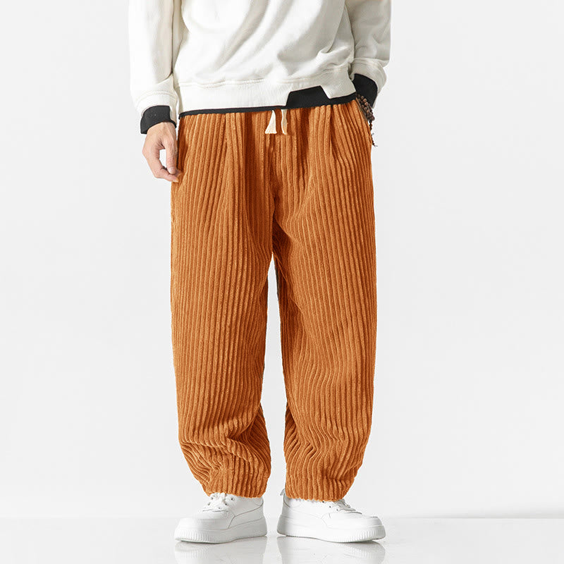 Nimara Ritual Retro Winter Solid Color Men's Drawstring Corduroy Harem Pants With Pockets