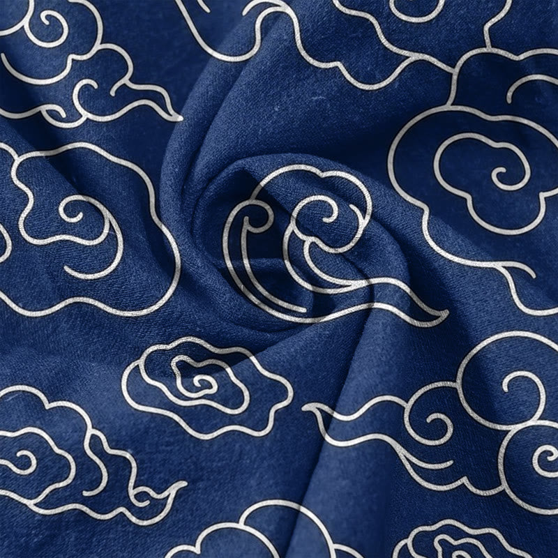 Nimara Ritual Pure Cotton Casual Auspicious Cloud Pattern Women's Elastic Waist Pants With Pockets