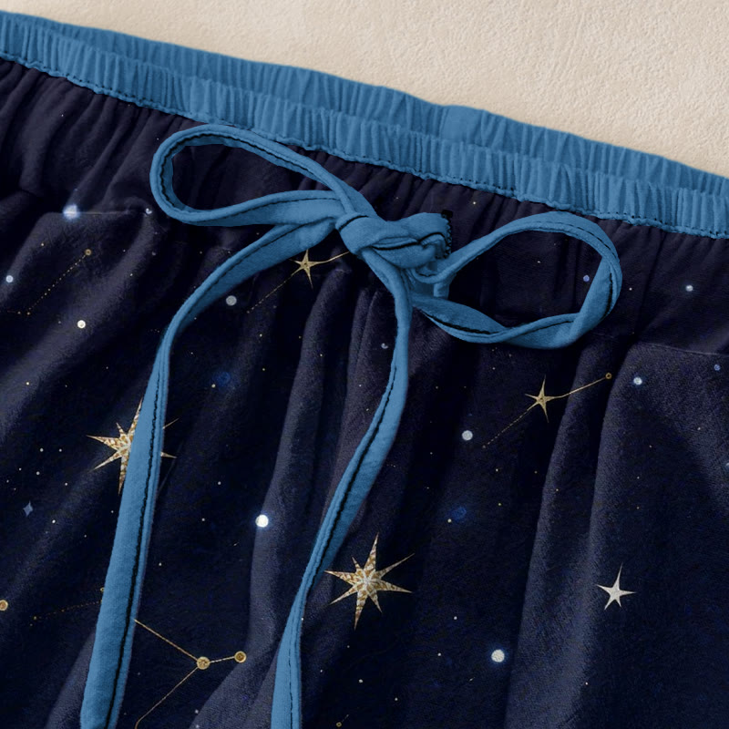 Nimara Ritual Pure Cotton Starry Sky Ocean Mythical Beast Pattern Women's Elastic Waist Pants With Pockets