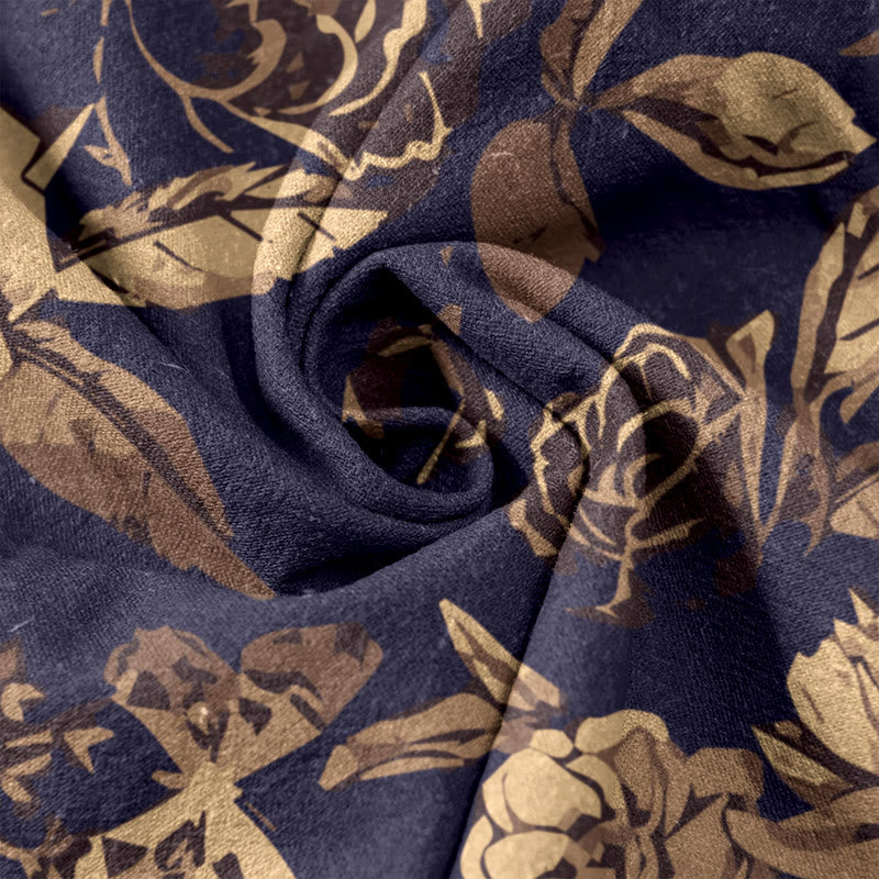 Nimara Ritual Cotton Casual Peony Flowers Leaves Pattern Women's Elastic Waist Pants With Pockets