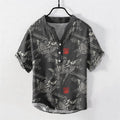 Nimara Ritual Cotton Koi Fish Bamboo Pattern Men's Short Sleeve Half Button Shirt