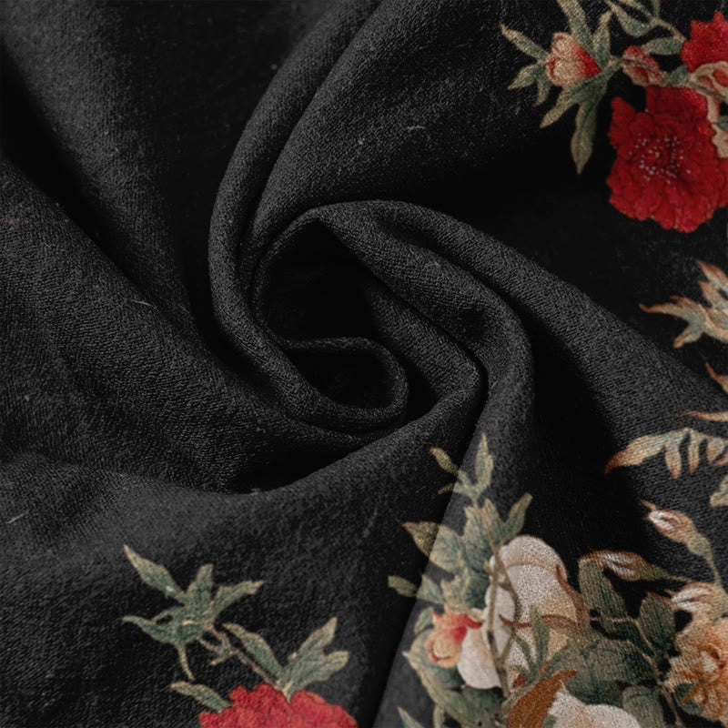 Nimara Ritual Cotton Casual Red Peony Flower Vine Design Women's Elastic Waist Pants With Pockets