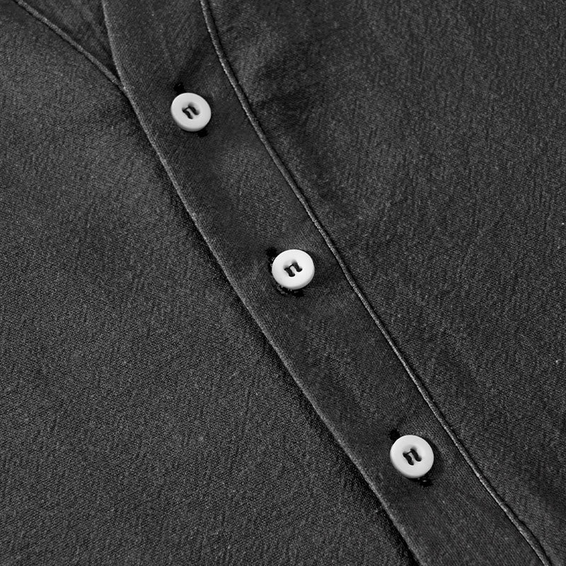 Nimara Ritual Cotton Crane Waves Pattern Men's Short Sleeve Half Button Shirt