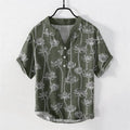 Nimara Ritual Cotton Harmonious Lotus Pattern Men's Short Sleeve Half Button Shirt