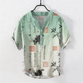 Nimara Ritual Cotton Gradient Calligraphy Bamboo Ink Painting Pattern Men's Short Sleeve Half Button Shirt
