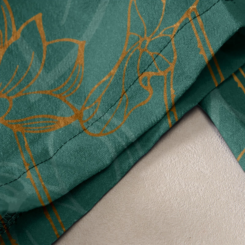 Nimara Ritual Cotton Casual Lotus Leaf Koi Fish Pattern Women's Elastic Waist Pants With Pockets