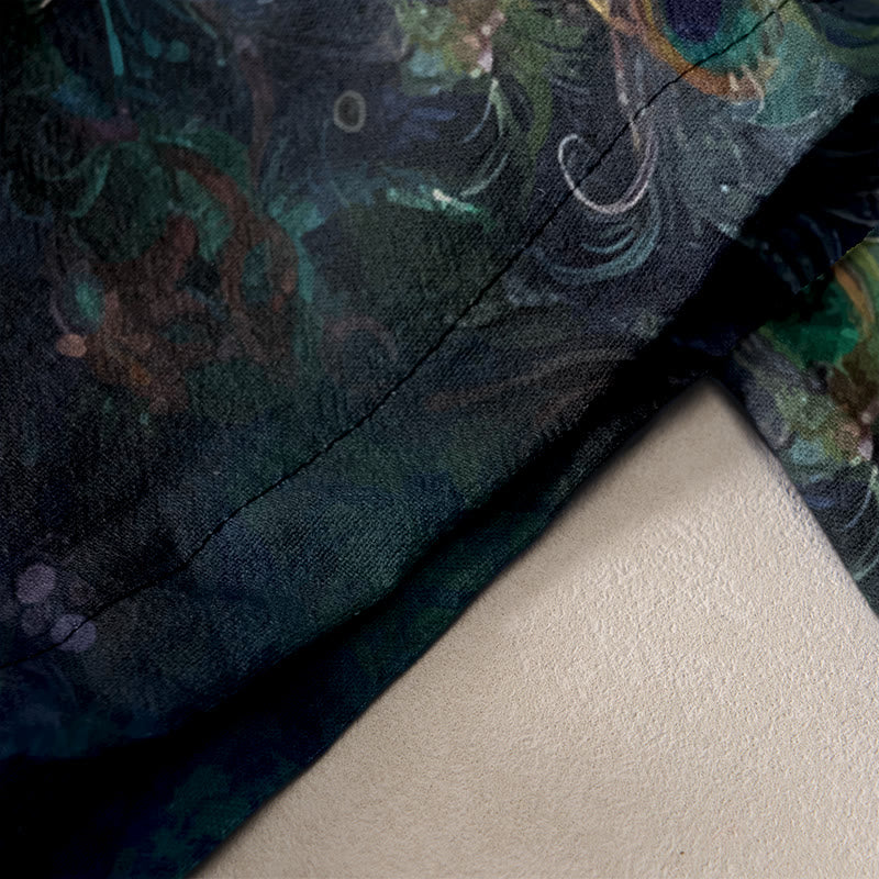 Nimara Ritual Cotton Casual Gorgeous Peacock Pattern Women's Elastic Waist Pants With Pockets