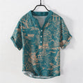 Nimara Ritual Cotton Nature Towers Landscape Pattern Men's Short Sleeve Half Button Shirt