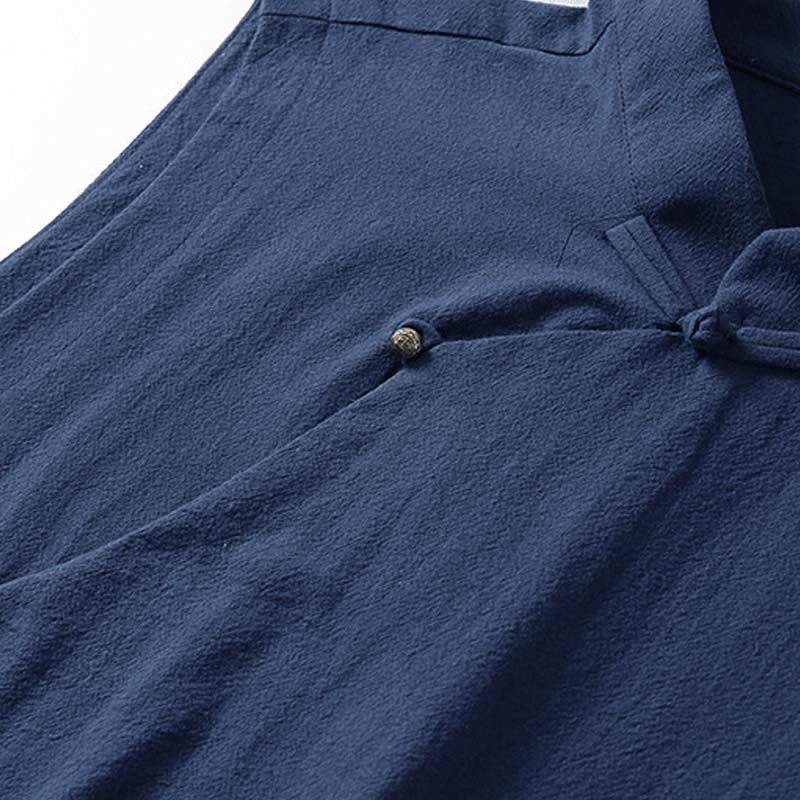 Nimara Ritual Summer Solid Color Stand Collar Frog-Button Men's Cotton Linen Sleeveless Vest