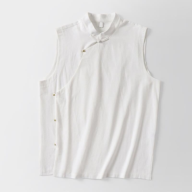 Nimara Ritual Summer Solid Color Stand Collar Frog-Button Men's Cotton Linen Sleeveless Vest