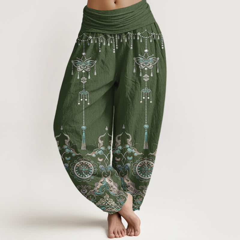 Nimara Ritual Cotton Classic Jewelry Butterfly Flower Tassel Pattern Women's Elastic Waist Harem Pants