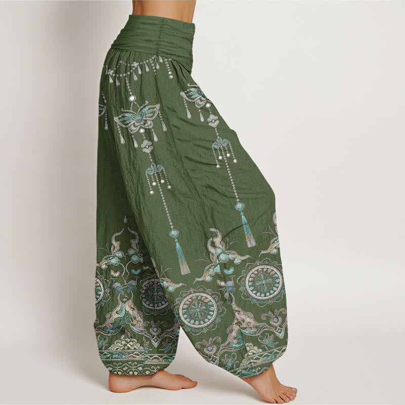 Nimara Ritual Cotton Classic Jewelry Butterfly Flower Tassel Pattern Women's Elastic Waist Harem Pants