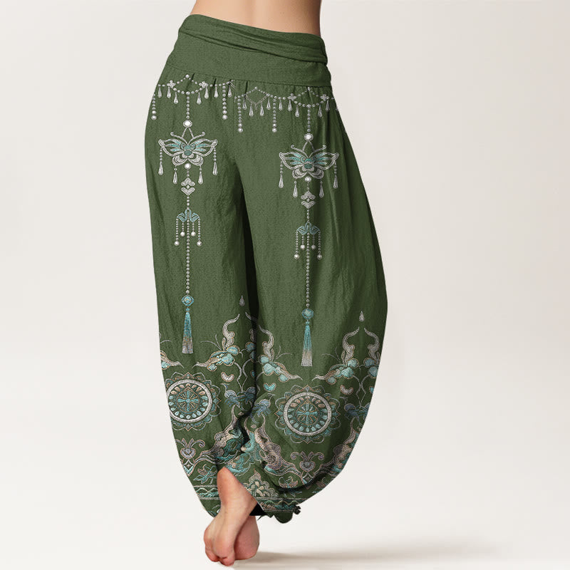 Nimara Ritual Cotton Classic Jewelry Butterfly Flower Tassel Pattern Women's Elastic Waist Harem Pants