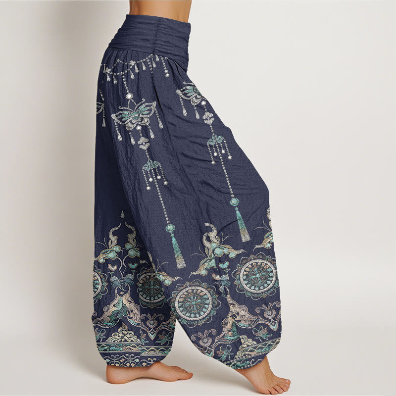 Nimara Ritual Cotton Classic Jewelry Butterfly Flower Tassel Pattern Women's Elastic Waist Harem Pants