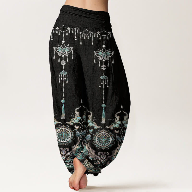 Nimara Ritual Cotton Classic Jewelry Butterfly Flower Tassel Pattern Women's Elastic Waist Harem Pants