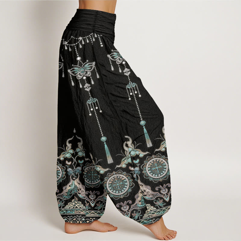 Nimara Ritual Cotton Classic Jewelry Butterfly Flower Tassel Pattern Women's Elastic Waist Harem Pants