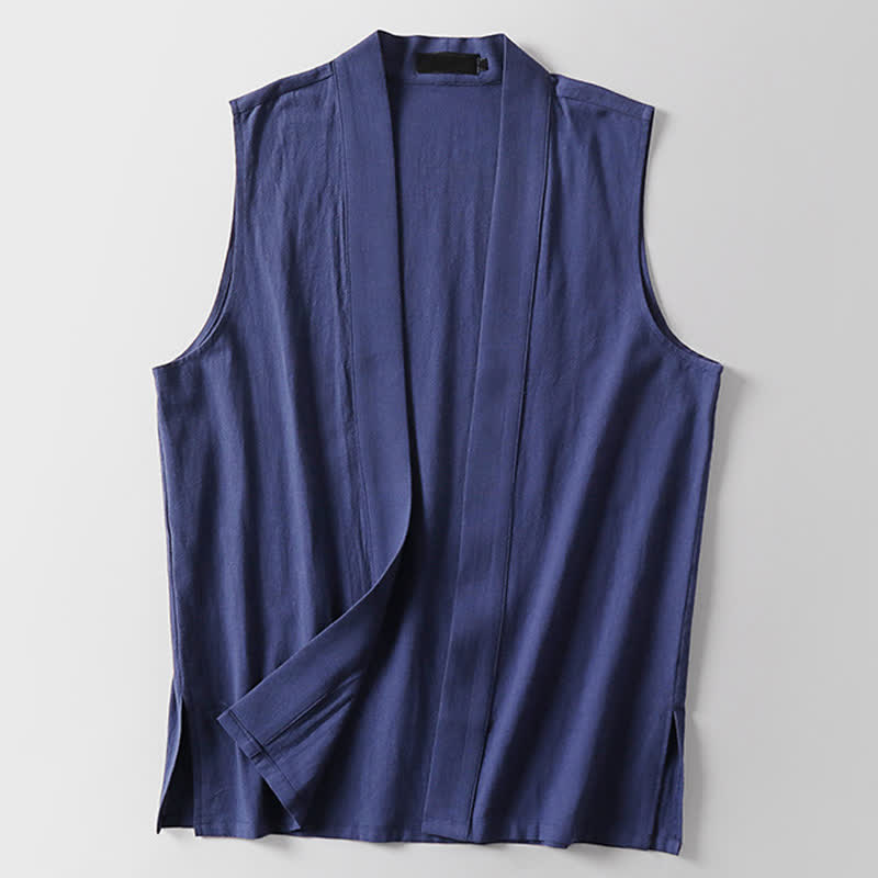 Nimara Ritual Spring Pure Color Open Front Design Men's Cotton Linen Sleeveless Kimono