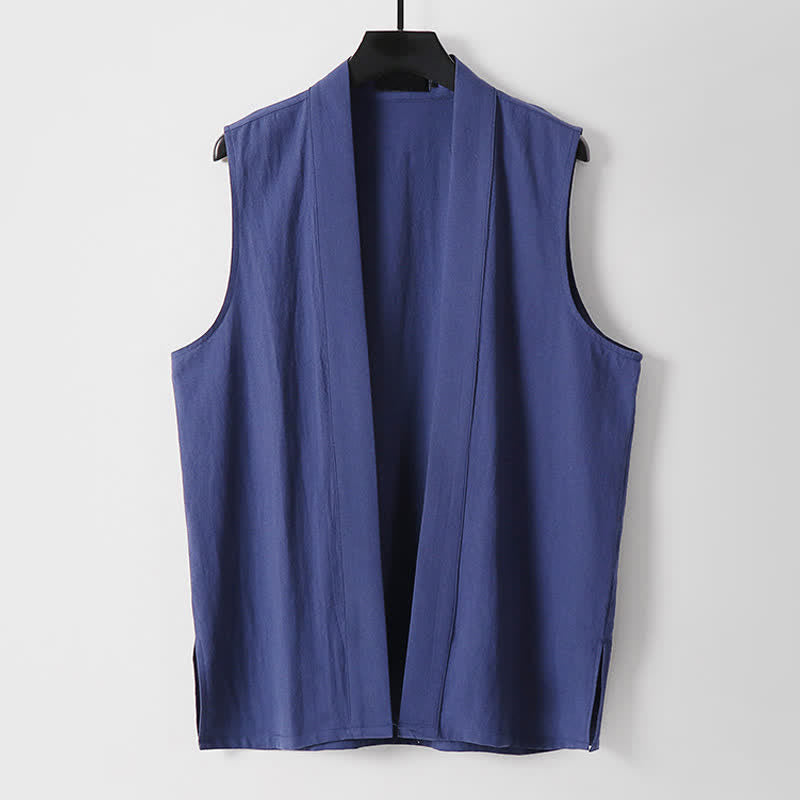 Nimara Ritual Spring Pure Color Open Front Design Men's Cotton Linen Sleeveless Kimono