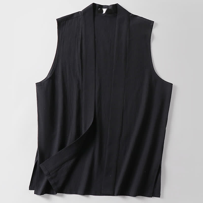 Nimara Ritual Spring Pure Color Open Front Design Men's Cotton Linen Sleeveless Kimono