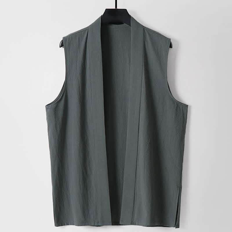 Nimara Ritual Spring Pure Color Open Front Design Men's Cotton Linen Sleeveless Kimono