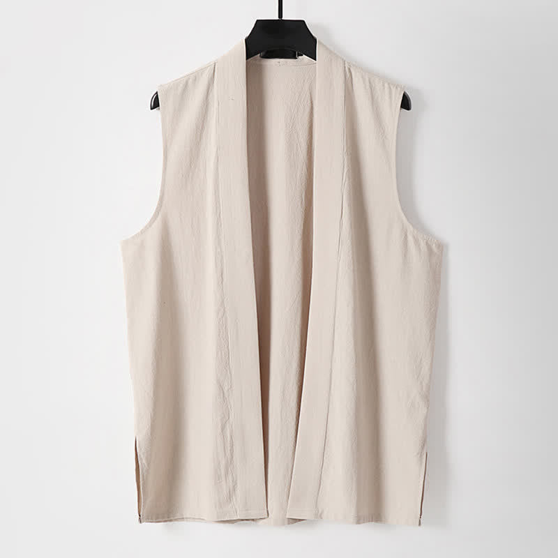Nimara Ritual Spring Pure Color Open Front Design Men's Cotton Linen Sleeveless Kimono