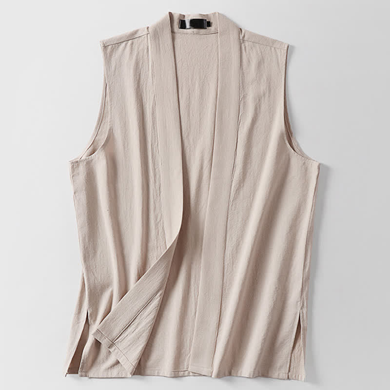 Nimara Ritual Spring Pure Color Open Front Design Men's Cotton Linen Sleeveless Kimono