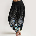 Nimara Ritual Cotton Starry Sky Koi Fish Lotus Waves Pattern Women's Elastic Waist Harem Pants