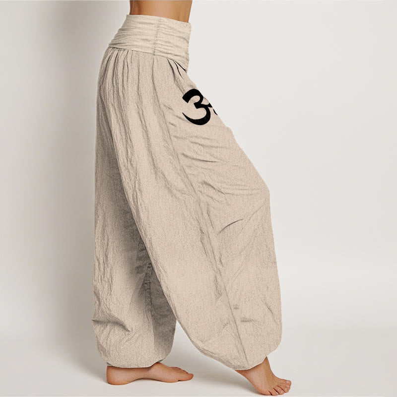 Nimara Ritual Cotton Calm OM Energy Lines Pattern Women's Elastic Waist Harem Pants
