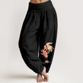 Nimara Ritual Cotton Luck Koi Fish Lotus Pattern Women's Elastic Waist Harem Pants