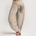 Nimara Ritual Cotton Simple Lotus Pattern Women's Elastic Waist Harem Pants