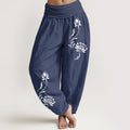 Nimara Ritual Cotton Stable Lotus Petals Pattern Women's Elastic Waist Harem Pants