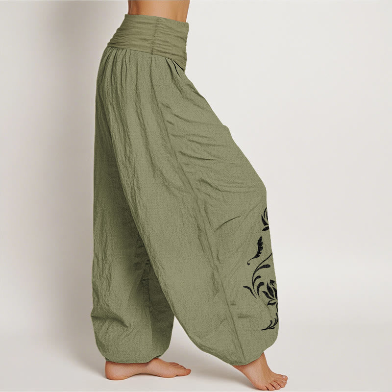 Nimara Ritual Cotton Stable Lotus Petals Pattern Women's Elastic Waist Harem Pants