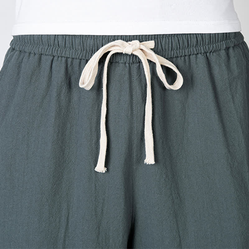 Nimara Ritual Plain Drawstring Capri Length Men's Cotton Linen Harem Pants With Pockets